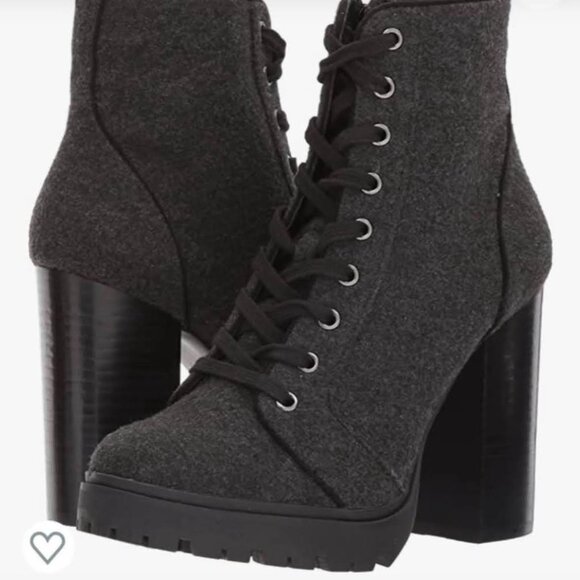 Steve Madden Laurie lace-up grey flannel heeled sweater boots ankle bootie 7.5 - Picture 1 of 6